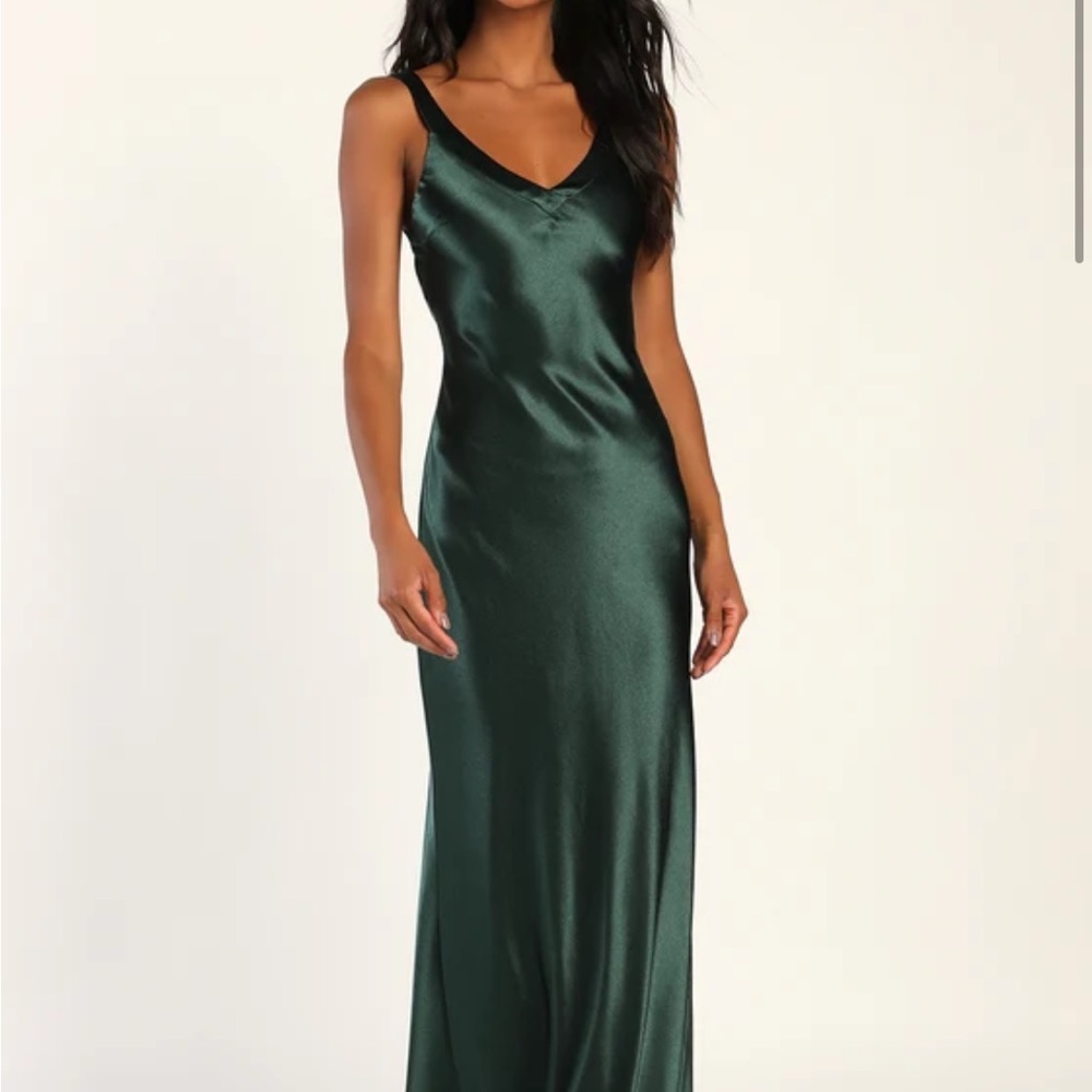 NWT Lulus emerald satin maxi dress